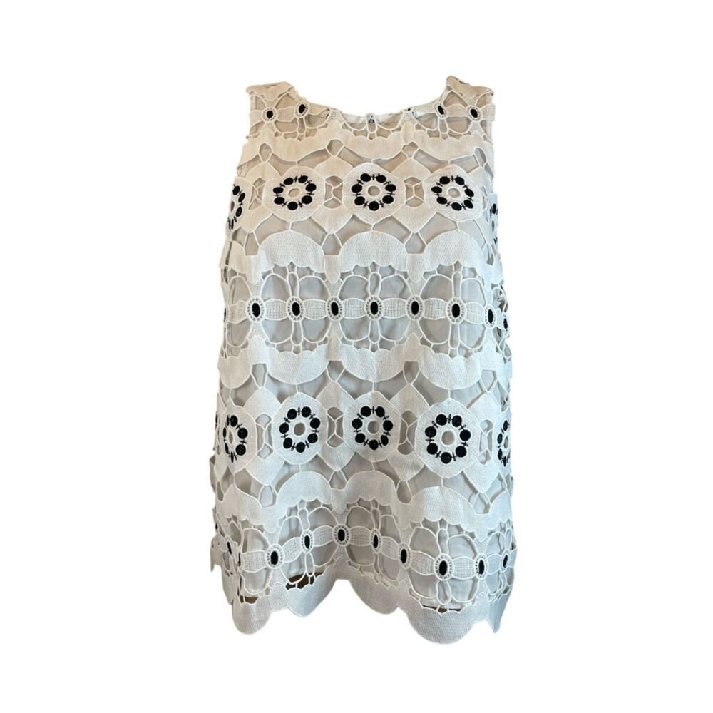 HD in Paris By Anthropologie White Eyelet Lace Sleeveless Top with Black Accent